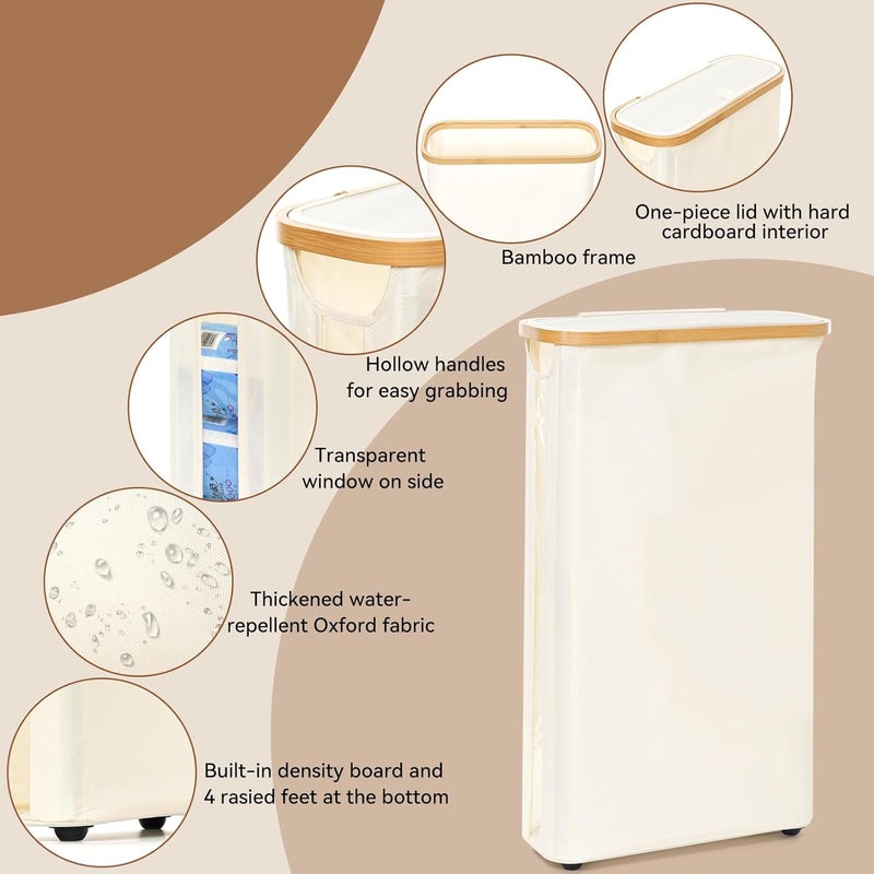 GARPROVM Extra Large Toilet Paper Storage, Slim Free Standing Toilet Roll Storage Basket with Lid See Through Window, Waterproof TP Storage Holder Stand for 24 Regular Rolls or 18 Mega Rolls, Beige - Image 4